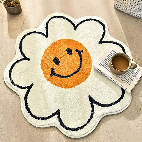 FOMAILE Bathroom Rugs Cute Bath Mat Sunflower Mat Happy Face Rug Strong Water Absorption Bath Rug Super Absorbent and Fluffy Mat Machine Washable Bahtub Mats for Shower, Tub, Bedroom 31.5IN