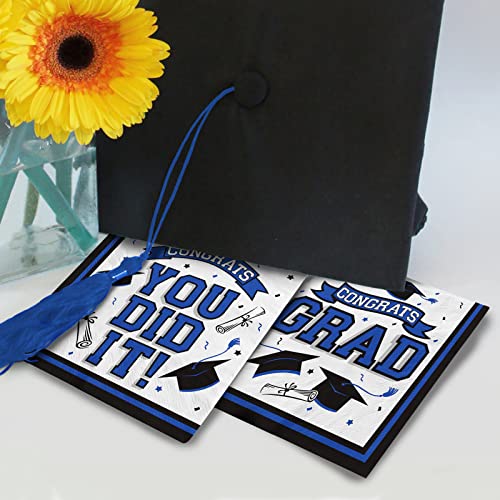 Graduation Party Supplies Disposable Paper Cocktail Napkins for 2023 Graduation Party Decorations, 80 Pack（blue and black）