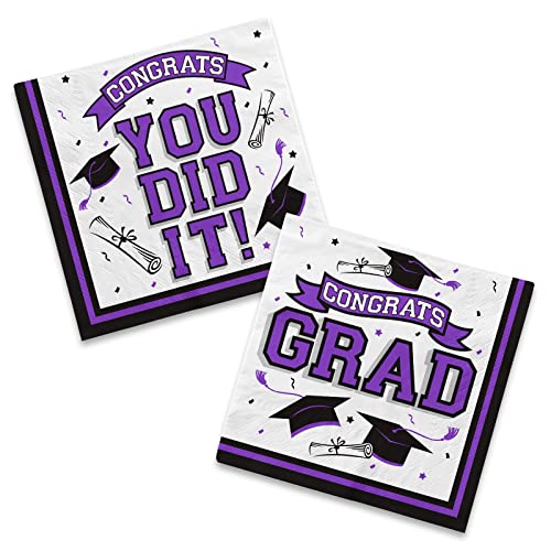 Graduation Party Supplies Disposable Paper Cocktail Napkins for 2023 Graduation Party Decorations, 80 Pack（purple and black）