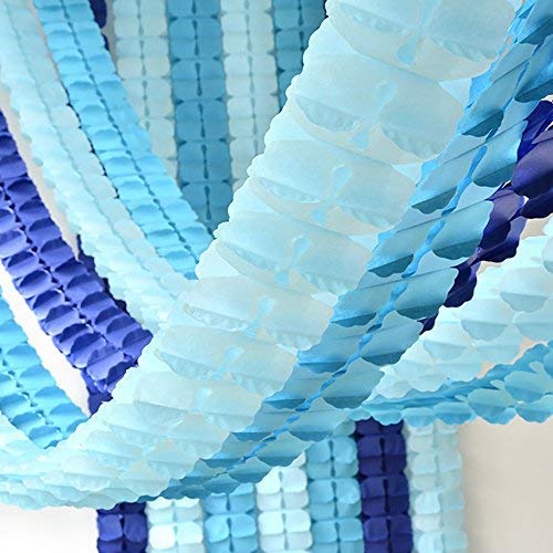 LIBERTIE Pack of 6, Hanging Garland Four-Leaf Tissue Paper Flower Garland Reusable Party Streamers for Party Wedding Decorations, 11.81 Feet/3.6M Each (Blue Set 6PC)