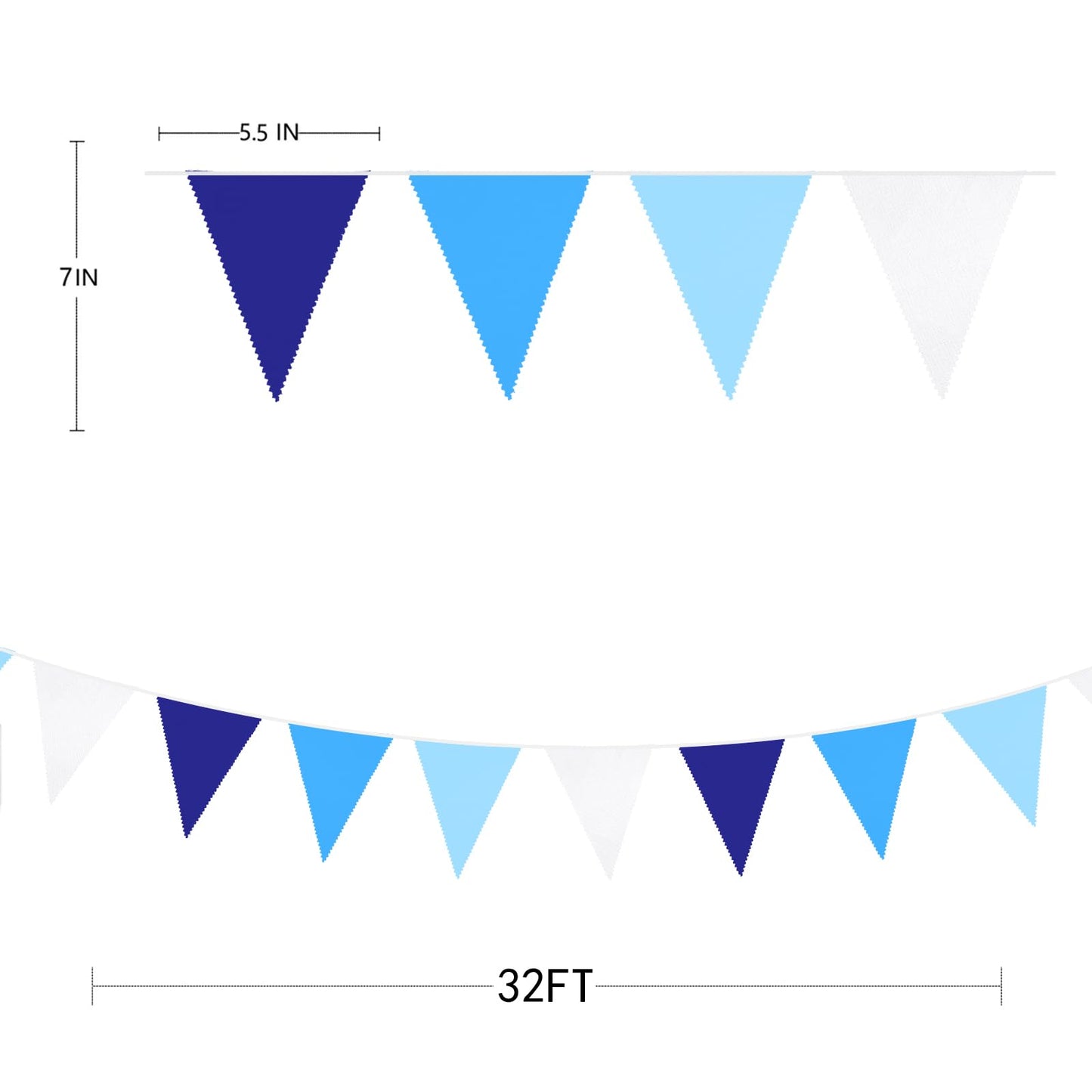 10M/32Ft Royal Blue Party Decorations Triangle Flag Pennant Bunting Fabric Garland for Wedding Birthday Ahoy Achor Nautical Pirate Bridal Baby Shower Under The Sea Party Festivals Decoration