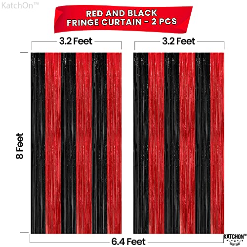 KatchOn, Red and Black Fringe Curtain, Pack of 2 - XtraLarge, 8x3.2 Feet | Red and Black Backdrop Curtain, Red and Black Party Decorations | Christmas Decorations | Black and Red Party Decorations