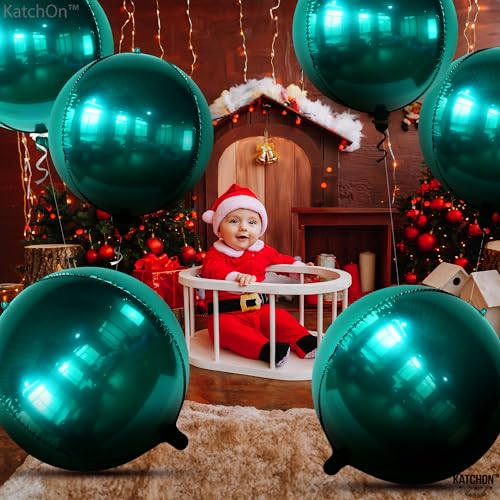 KatchOn, Large, 22 Inch Emerald Green Balloons - Pack of 6 | Dark Green Mylar Balloons | 360 Degree 4D Sphere Emerald Green Christmas Decorations | Emerald Balloons for Emerald Green Party Decorations