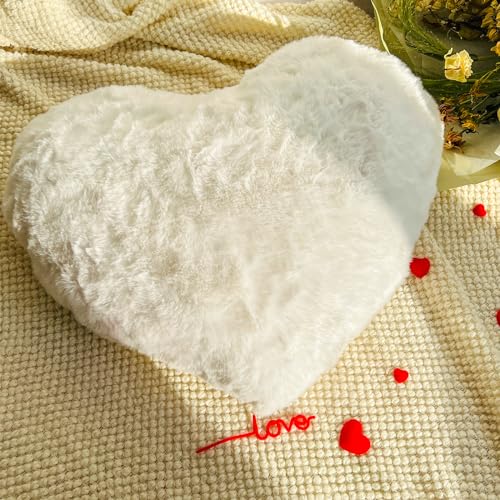 YRXRUS Valentine's Day Heart Pillows, Heart Shaped Pillow for Valentine's Day Decor, 14X17 Inch Large White Heart Pillows, Love Decor, Throw Pillows for Gifts, Bedroom, Living Room, Holiday Pillow