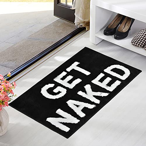 Zeeinx Get Naked Bath Mat Cute Bathroom Rugs Non Slip Microfiber Absorbent Bath Rugs Funny Bathroom Decor for Apartment Black Bath mat for Tub and Shower,Machine Washable,20”x32”