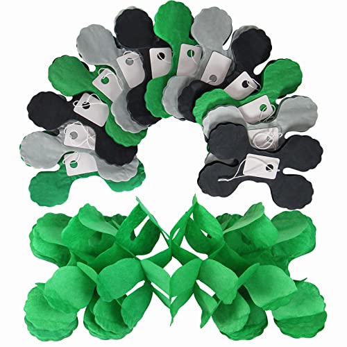 Black Green-Silver Party-Decorations Streamers Garland - 12pcs Graduation 2024 4-Leaf Clover Paper Streamer, Soccer Party Supplies Wedding Men Boys Birthday Baby Bridal Shower Banners Decor Ouruola