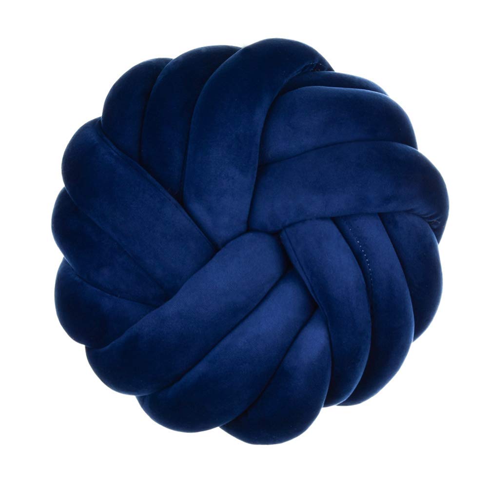 Mauuwy Knotted Pillow Royal Blue Throw Pillows Velvet Round Pillows 14X14 for Couch Chair Cushion Sofa Knit Ball Pillows Garden Decorative Lumbar Pillows for Living Room Kitchen Bedroom Car