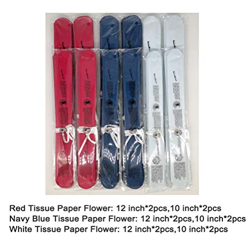 Paper Flower Tissue Pom Poms Party Supplies (red,Royal Blue,White,12pc)