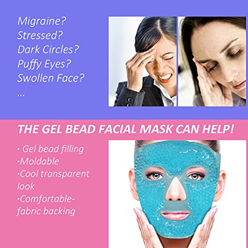 Cold Face Eye Mask Ice Pack Reduce Face Puff, Dark Circles, Gel Beads Hot Heat Cold Compress Pack, Face SPA for Woman Sleeping, Pressure, Headaches, Skin Care, Post Laser Care[Blue]