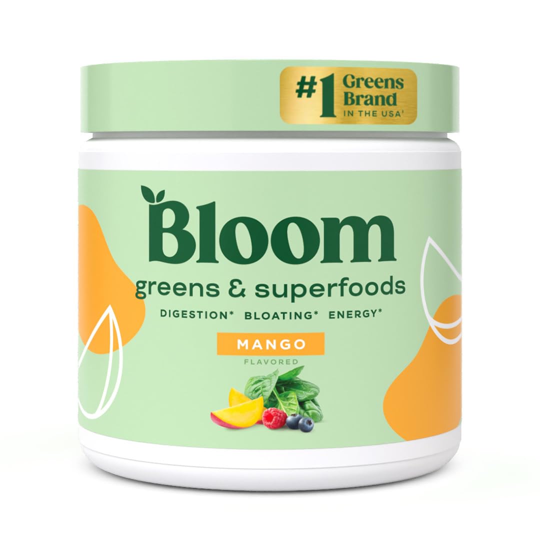 Bloom Nutrition Super Greens Powder Smoothie & Juice Mix - Probiotics for Digestive Health & Bloating Relief for Women, Digestive Enzymes with Superfoods Spirulina & Chlorella for Gut Health (Mango)