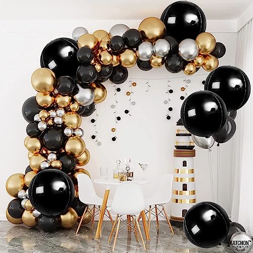 KatchOn, Giant Metallic Black Balloons - 22 Inch, Pack of 6 | Round 4D Black Foil Balloons, Black Birthday Decorations | Halloween Mylar Balloons | Black Metallic Balloons, Black Party Decorations