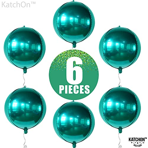 KatchOn, Large, 22 Inch Emerald Green Balloons - Pack of 6 | Dark Green Mylar Balloons | 360 Degree 4D Sphere Emerald Green Christmas Decorations | Emerald Balloons for Emerald Green Party Decorations