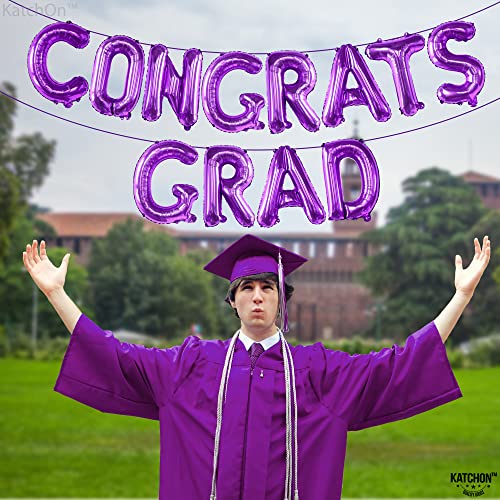 KatchOn, Purple Congrats Grad Balloons Banner  - Big, 16 Inch | Graduation Balloons | Congratulations Balloons for Lavender Graduation Decorations Class of 2024 Purple | Congrats Balloons Banner…