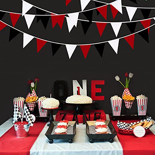 10M/32Ft Red Black White Banner Halloween Party Decorations Triangle Flag Fabric Pennant Garland Bunting for Wedding Graduation Birthday Pirate Casino Mickey Mouse Ladybug Theme Hanging Festival Decor