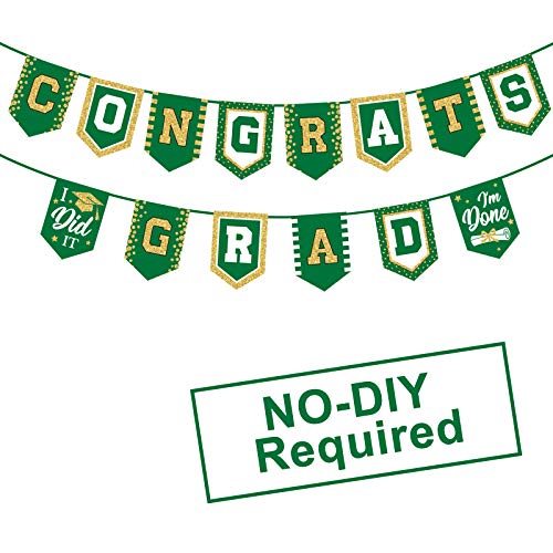 2024 Green Graduation Banner - No DIY Required Green Graduation Party Supplies Decorations Grad Banner for College, High School Party (Green Congrats Grad)