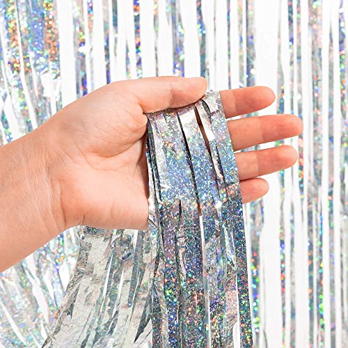 Silver Foil Fringe Tinsel Backdrop - GREATRIL Metallic Tinsel Streamers Curtains for Birthdays/Prom/Dancing Ball/Christmas/New Years/Bachelorette Party Decorations - Pack of 2