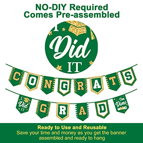 2024 Green Graduation Banner - No DIY Required Green Graduation Party Supplies Decorations Grad Banner for College, High School Party (Green Congrats Grad)