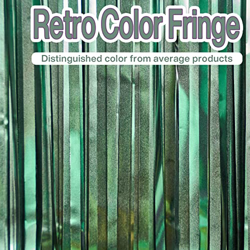 PartyWoo Retro Green Foil Fringe Curtain,2 pcs 3.3x6.6 ft Dark Green Streamers, Fringe Backdrop, Tinsel Backdrop, Tinsel Curtain, Door Shimmer, Birthday Party Streamers, Christmas Decorations