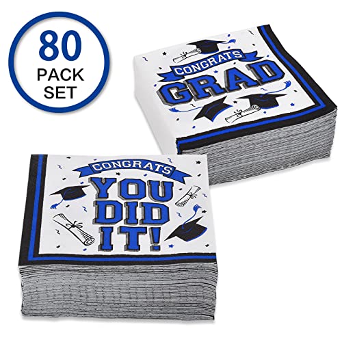 Graduation Party Supplies Disposable Paper Cocktail Napkins for 2023 Graduation Party Decorations, 80 Pack（blue and black）