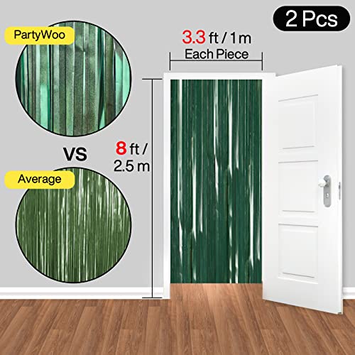 PartyWoo Retro Green Foil Fringe Curtain,2 pcs 3.3x6.6 ft Dark Green Streamers, Fringe Backdrop, Tinsel Backdrop, Tinsel Curtain, Door Shimmer, Birthday Party Streamers, Christmas Decorations