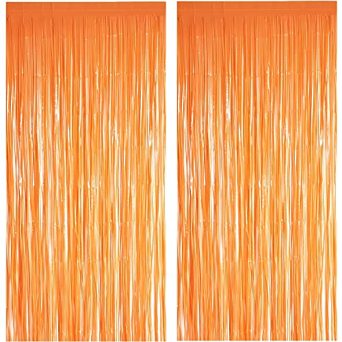 Orange Tinsel Curtain Party Backdrop - GREATRIL Foil Fringe Curtain Party Streamers for Fall/Thanksgiving Day/Birthdays/Doorway/Easter/Coco Theme/Halloweens/Day of The Dead Party Decorations 2 Packs