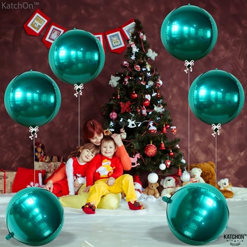 KatchOn, Large, 22 Inch Emerald Green Balloons - Pack of 6 | Dark Green Mylar Balloons | 360 Degree 4D Sphere Emerald Green Christmas Decorations | Emerald Balloons for Emerald Green Party Decorations