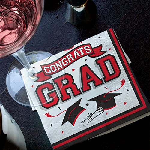 Graduation Party Supplies Disposable Paper Cocktail Napkins for 2023 Graduation Party Decorations, 80 Pack（red and black）