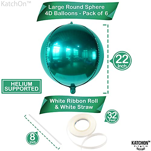 KatchOn, Large, 22 Inch Emerald Green Balloons - Pack of 6 | Dark Green Mylar Balloons | 360 Degree 4D Sphere Emerald Green Christmas Decorations | Emerald Balloons for Emerald Green Party Decorations