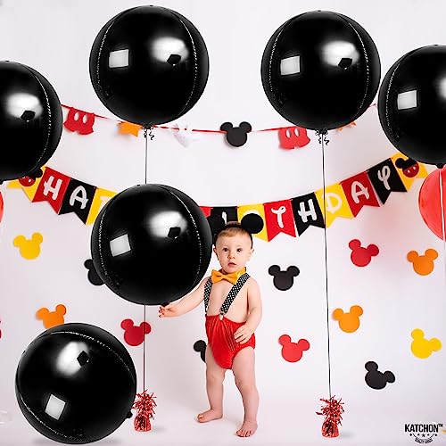 KatchOn, Giant Metallic Black Balloons - 22 Inch, Pack of 6 | Round 4D Black Foil Balloons, Black Birthday Decorations | Halloween Mylar Balloons | Black Metallic Balloons, Black Party Decorations