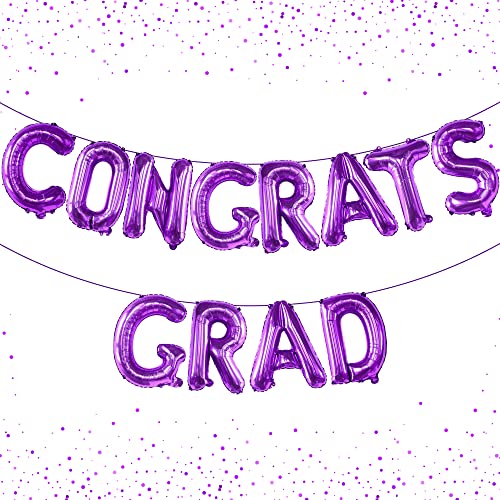 KatchOn, Purple Congrats Grad Balloons Banner  - Big, 16 Inch | Graduation Balloons | Congratulations Balloons for Lavender Graduation Decorations Class of 2024 Purple | Congrats Balloons Banner…