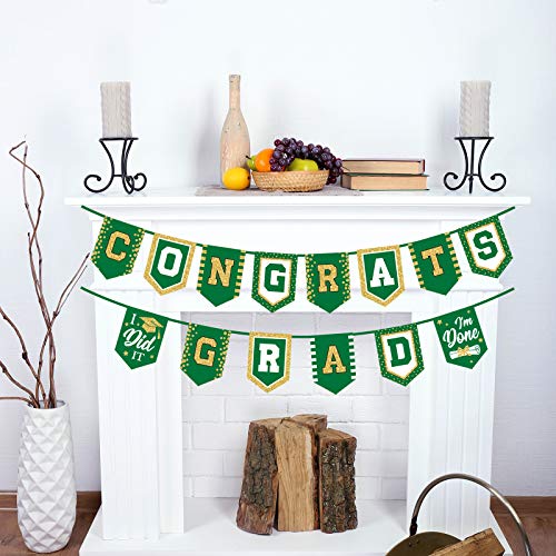 2024 Green Graduation Banner - No DIY Required Green Graduation Party Supplies Decorations Grad Banner for College, High School Party (Green Congrats Grad)