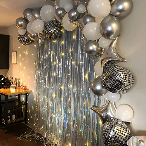 Silver Foil Fringe Tinsel Backdrop - GREATRIL Metallic Tinsel Streamers Curtains for Birthdays/Prom/Dancing Ball/Christmas/New Years/Bachelorette Party Decorations - Pack of 2