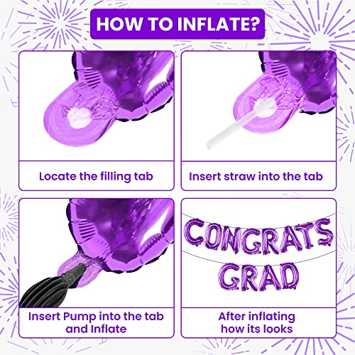 KatchOn, Purple Congrats Grad Balloons Banner  - Big, 16 Inch | Graduation Balloons | Congratulations Balloons for Lavender Graduation Decorations Class of 2024 Purple | Congrats Balloons Banner…