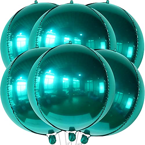 KatchOn, Large, 22 Inch Emerald Green Balloons - Pack of 6 | Dark Green Mylar Balloons | 360 Degree 4D Sphere Emerald Green Christmas Decorations | Emerald Balloons for Emerald Green Party Decorations