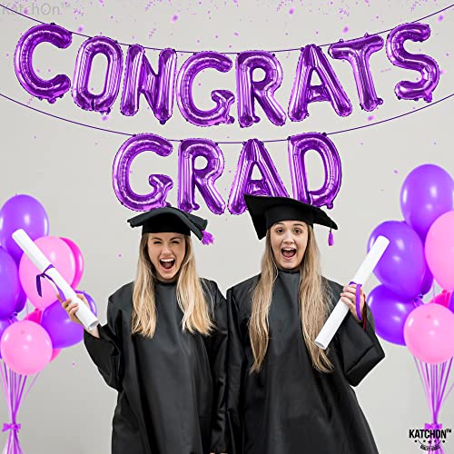 KatchOn, Purple Congrats Grad Balloons Banner  - Big, 16 Inch | Graduation Balloons | Congratulations Balloons for Lavender Graduation Decorations Class of 2024 Purple | Congrats Balloons Banner…