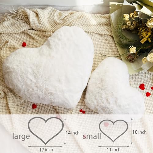 YRXRUS Valentine's Day Heart Pillows, Heart Shaped Pillow for Valentine's Day Decor, 14X17 Inch Large White Heart Pillows, Love Decor, Throw Pillows for Gifts, Bedroom, Living Room, Holiday Pillow