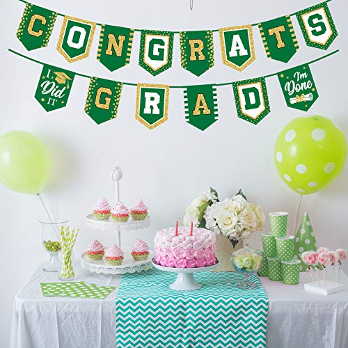 2024 Green Graduation Banner - No DIY Required Green Graduation Party Supplies Decorations Grad Banner for College, High School Party (Green Congrats Grad)