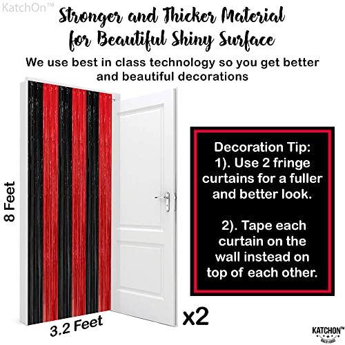 KatchOn, Red and Black Fringe Curtain, Pack of 2 - XtraLarge, 8x3.2 Feet | Red and Black Backdrop Curtain, Red and Black Party Decorations | Christmas Decorations | Black and Red Party Decorations