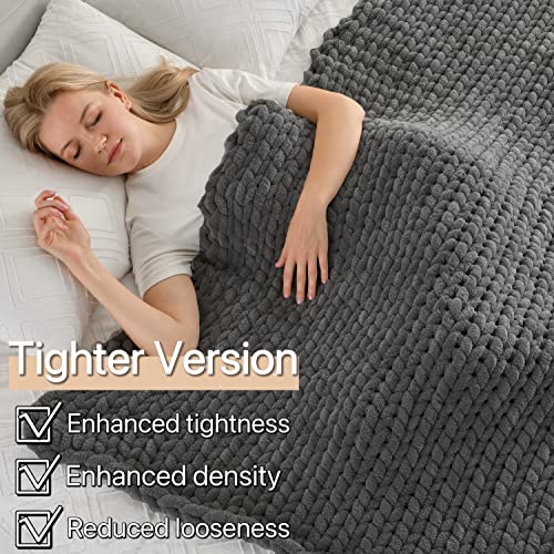 Maetoow Tighter Version Chenille Chunky Knit Blanket Throw （40×50 Inch）, Handmade Warm & Cozy Blanket Couch, Bed, Home Decor, Soft Fleece Banket, Boho Thick Blankets and Giant Yarn Throws，Dark Grey