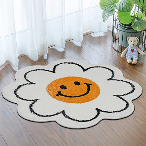 FOMAILE Bathroom Rugs Cute Bath Mat Sunflower Mat Happy Face Rug Strong Water Absorption Bath Rug Super Absorbent and Fluffy Mat Machine Washable Bahtub Mats for Shower, Tub, Bedroom 31.5IN