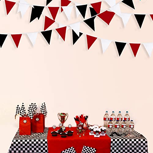 10M/32Ft Red Black White Banner Halloween Party Decorations Triangle Flag Fabric Pennant Garland Bunting for Wedding Graduation Birthday Pirate Casino Mickey Mouse Ladybug Theme Hanging Festival Decor