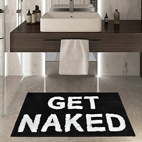 Zeeinx Get Naked Bath Mat Cute Bathroom Rugs Non Slip Microfiber Absorbent Bath Rugs Funny Bathroom Decor for Apartment Black Bath mat for Tub and Shower,Machine Washable,20”x32”