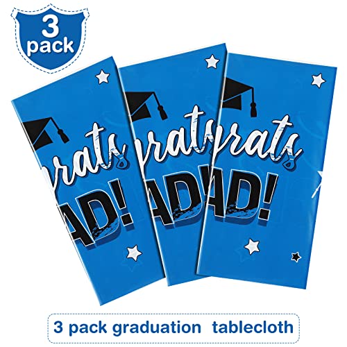 3 Pack Graduation Party Tablecloth Congrats Class of 2022 Graduation Table Covers Grad Cap Table Cloth Rectangle Plastic Tablecloth for Grad Party Decorations and Supplies, 54 x 108 Inch (Blue)