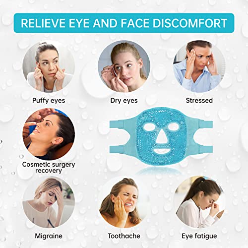 Cold Face Eye Mask Ice Pack Reduce Face Puff, Dark Circles, Gel Beads Hot Heat Cold Compress Pack, Face SPA for Woman Sleeping, Pressure, Headaches, Skin Care, Post Laser Care[Blue]