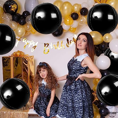 KatchOn, Giant Metallic Black Balloons - 22 Inch, Pack of 6 | Round 4D Black Foil Balloons, Black Birthday Decorations | Halloween Mylar Balloons | Black Metallic Balloons, Black Party Decorations