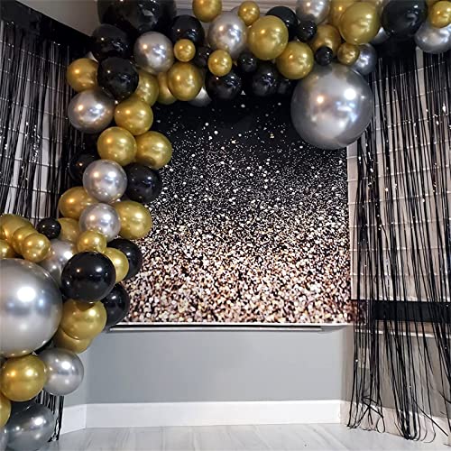 Black Gold and Silver Balloons, 60pcs Matte Black Chrome Gold Silver Metallic Latex Balloons with Confetti Balloons, Black Gold Party Decorations for Birthday Anniversary Wedding Baby Shower Party