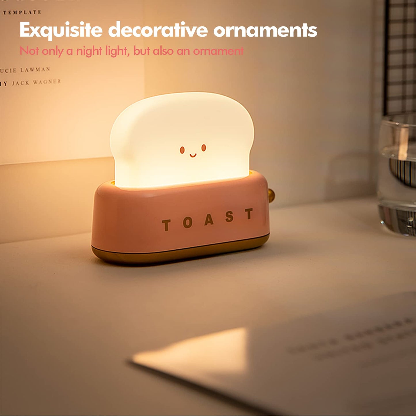 QANYI Cute Desk Decor Toaster Lamp, Kawaii LED Toast Bread Night Light Rechargeable and Portable Light with Timer, Christmas Gifts Ideas for Baby Kids Girls Teens Teenages