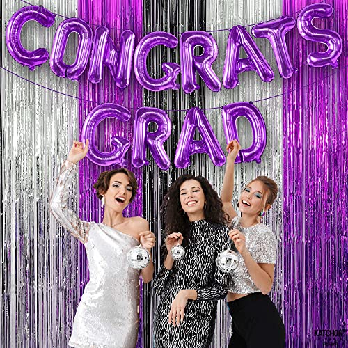 KatchOn, Purple Congrats Grad Balloons Banner  - Big, 16 Inch | Graduation Balloons | Congratulations Balloons for Lavender Graduation Decorations Class of 2024 Purple | Congrats Balloons Banner…