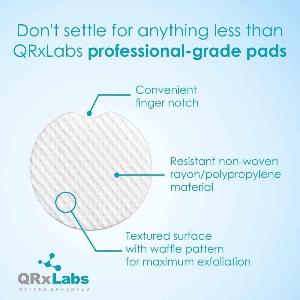 QRxLabs Glycolic Acid 20% Resurfacing Pads for Face & Body with Vitamins B5, C & E, Green Tea, Calendula, Allantoin - Exfoliates Surface Skin and Reduces Fine Lines and Wrinkles - Peel Pads