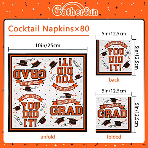 Graduation Party Supplies Disposable Paper Cocktail Napkins for 2023 Graduation Party Decorations, 80 Pack（orange and black）